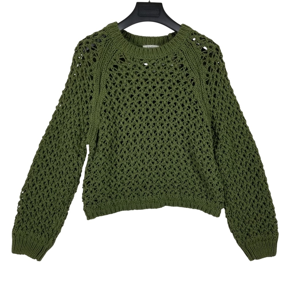 Z Supply Sweater Womens Medium Olive Green Open Knit Crochet Boho ZW243829